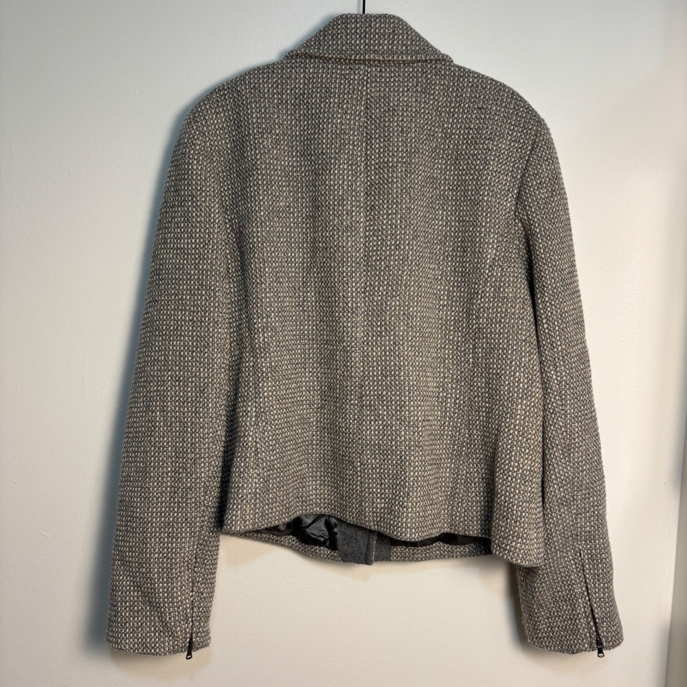 Talbots Wool Blend Moto Jacket 18 Gray Tweed Asymmetrical Zip Quiet Luxury - Picture 4 of 11